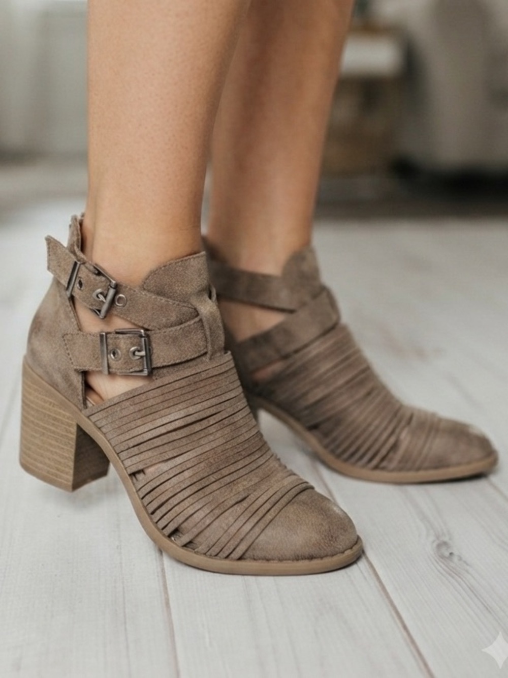 Altar'd State Taupe Strappy Cutout Heeled Mules